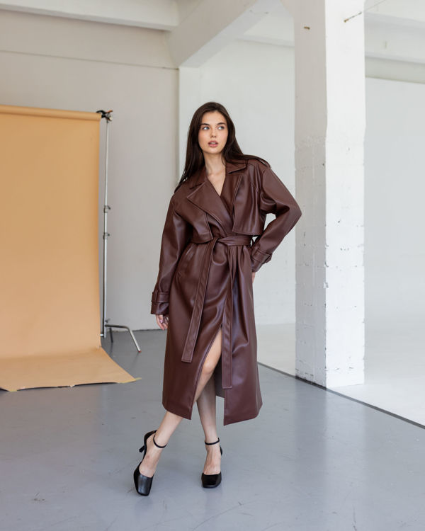  Зображення Тренч з еко шкіри подовжений 