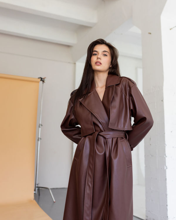  Зображення Тренч з еко шкіри подовжений 