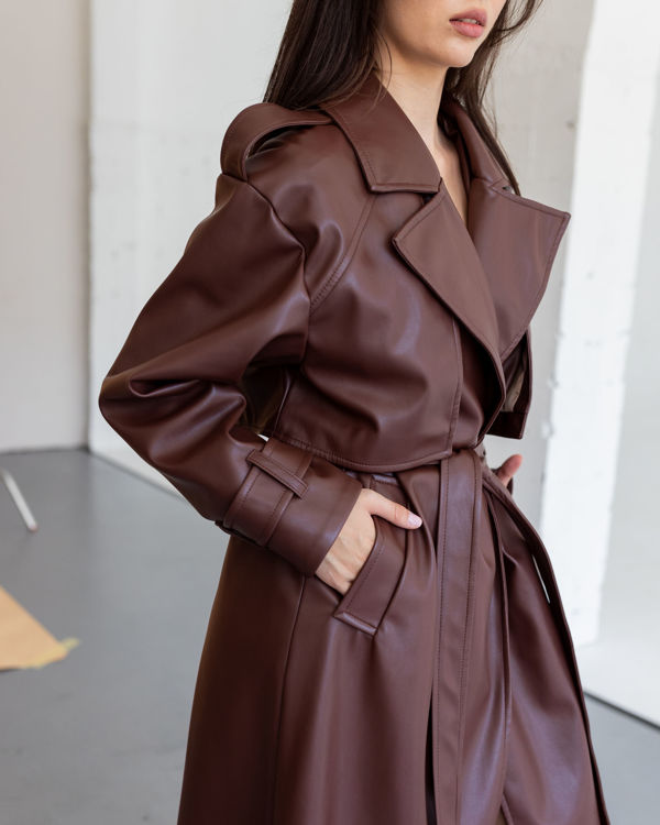  Зображення Тренч з еко шкіри подовжений 
