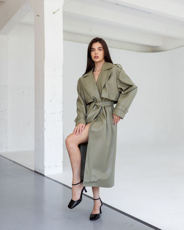  Зображення Тренч з еко шкіри подовжений 