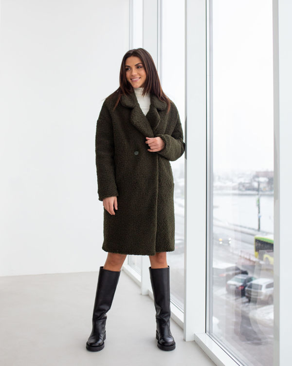  Зображення Жіноча шубка з еко хутра в кольорі хакі 