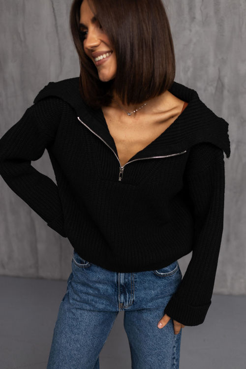  Зображення Вкорочений в'язаний джемпер чорний 
