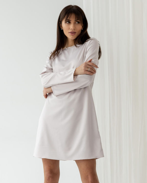  Зображення Сатинова міні сукня трапеція 