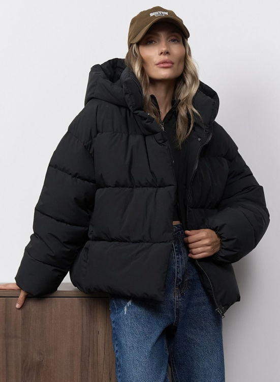  Зображення Куртка - пуфер з відстібним капюшоном чорна 