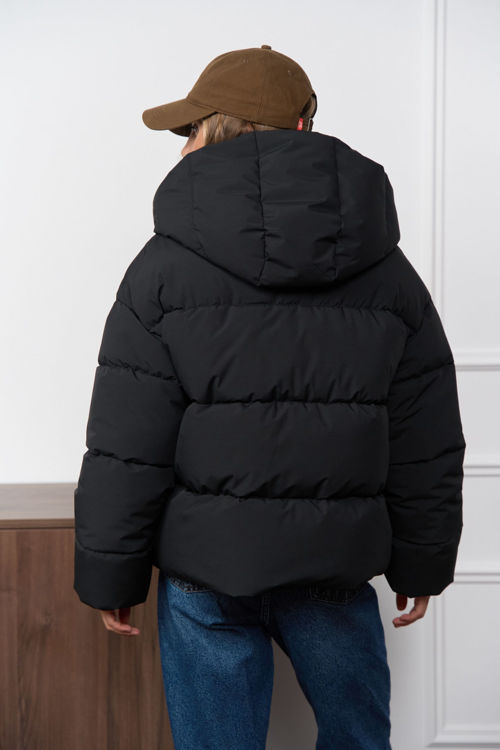  Зображення Куртка - пуфер з відстібним капюшоном чорна 