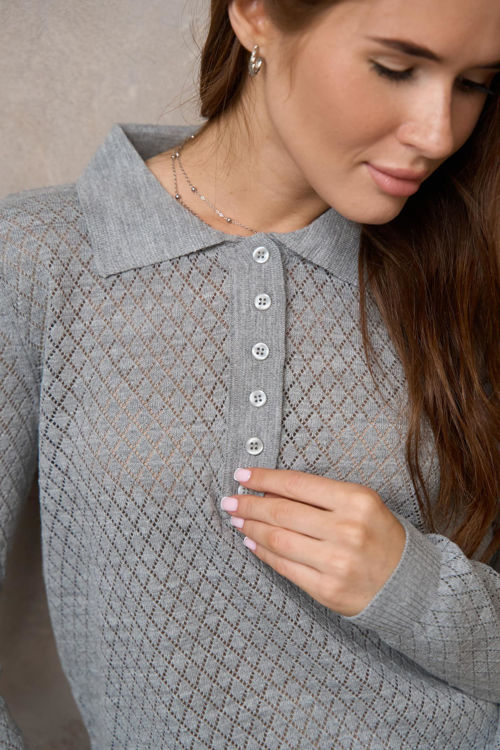  Зображення Джемпер - поло жіночий ( з геометричним плетінням) 