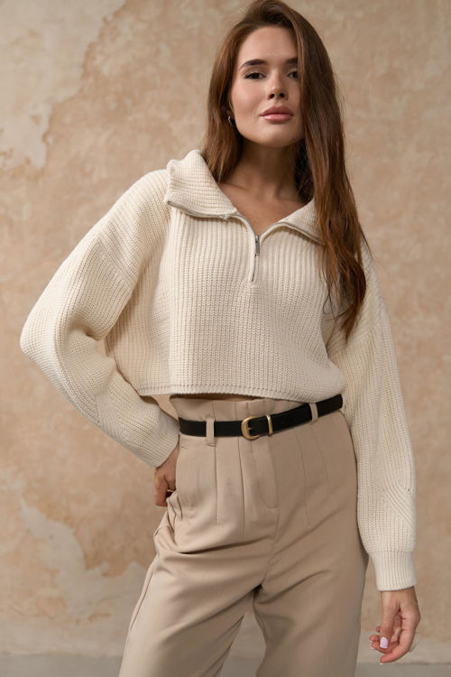  Зображення Короткий вʼязаний светр з коміром на блискавці 