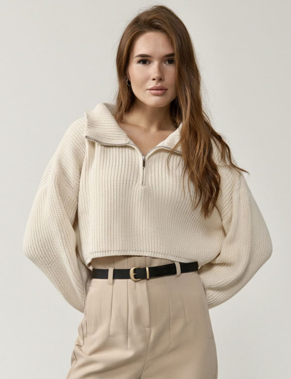  Зображення Короткий вʼязаний светр з коміром на блискавці 