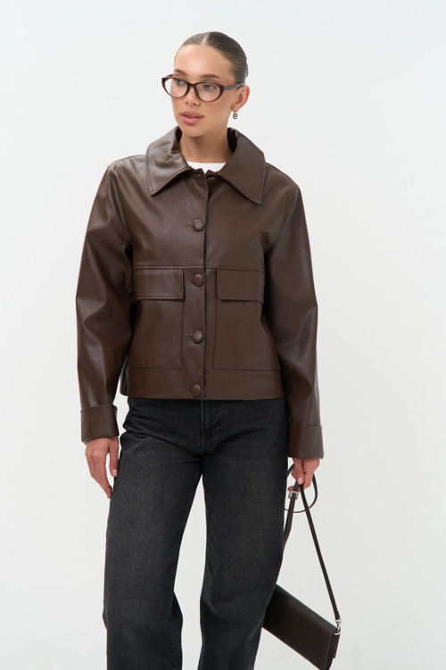  Зображення Жіноча куртка-блейзер з еко шкіри 