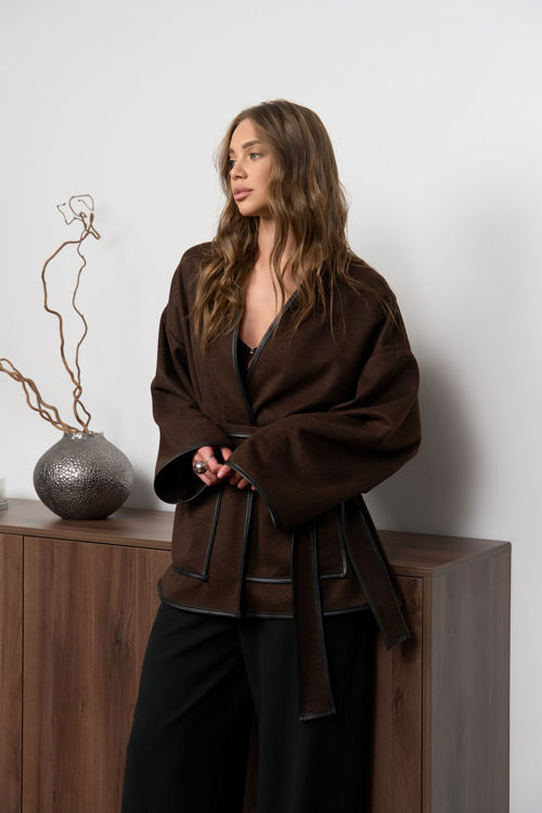  Зображення Кардиган з кантом з еко- шкіри 