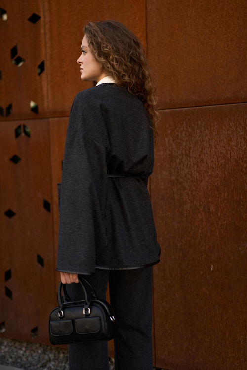  Зображення Кардиган з кантом з еко- шкіри 