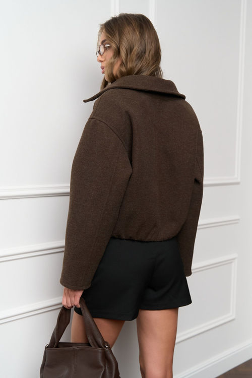  Зображення Бомбер класичний з пальтової тканини шоколадного кольору 