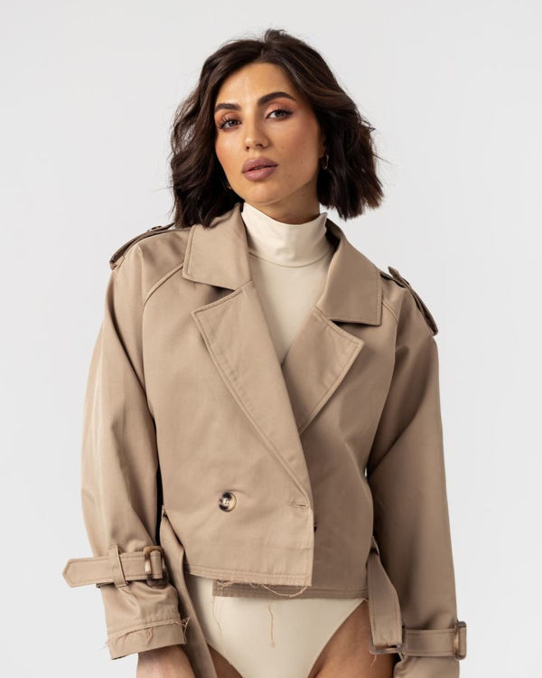  Зображення Жіночий котоновий тренч вкорочений 