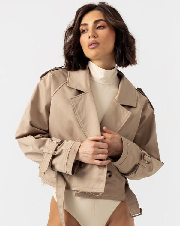  Зображення Жіночий котоновий тренч вкорочений 