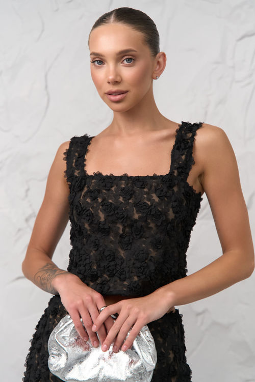  Зображення Костюм топ та спідниця з квітковою вишивкою 