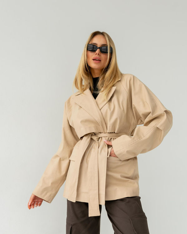  Зображення Бежевий вкорочений тренч під пояс 