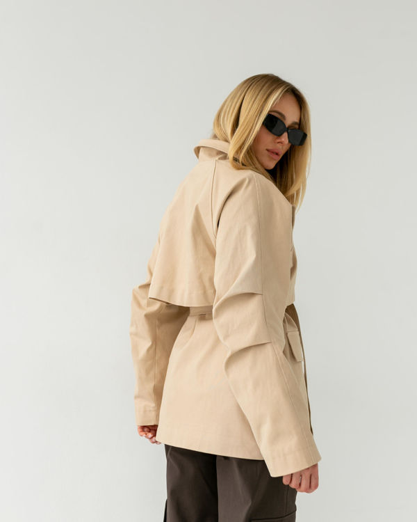 Зображення Бежевий вкорочений тренч під пояс 
