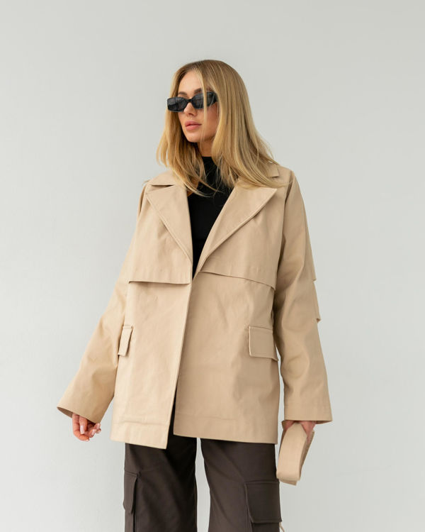  Зображення Бежевий вкорочений тренч під пояс 